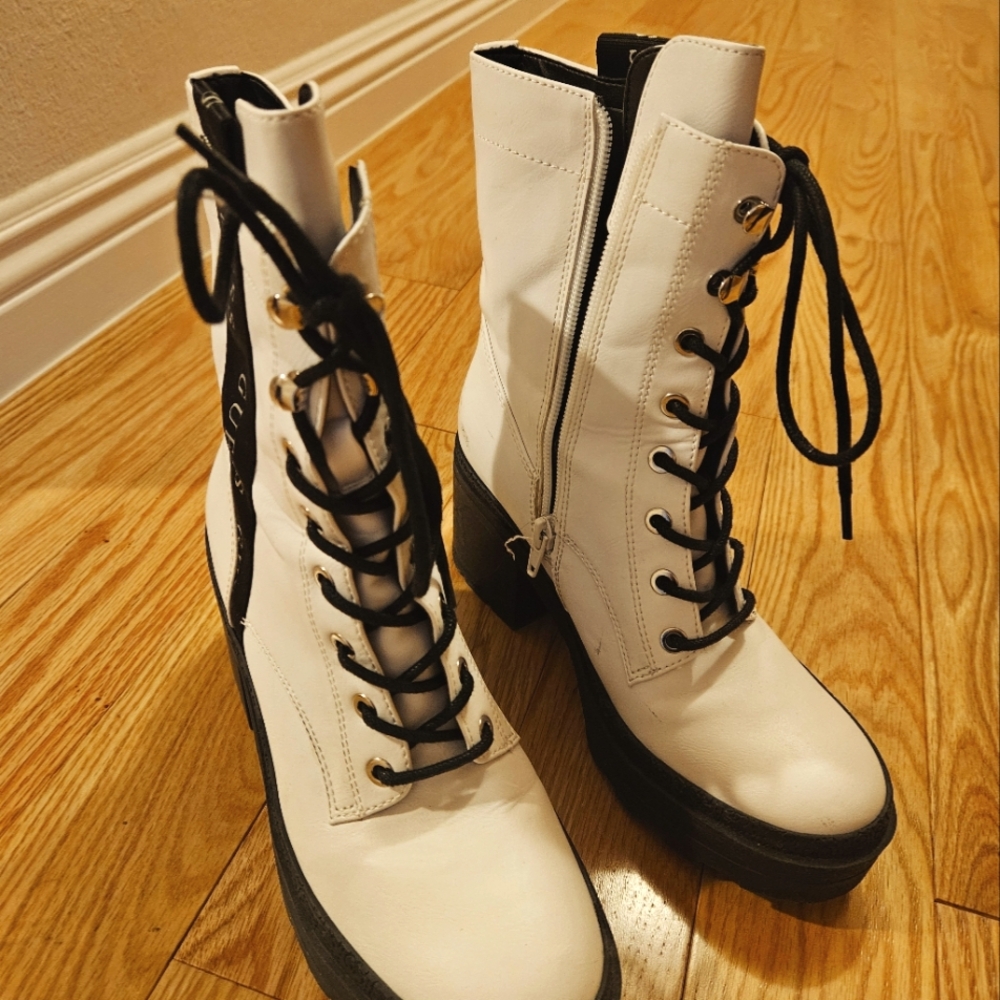 Women's White Lace-Up Booties